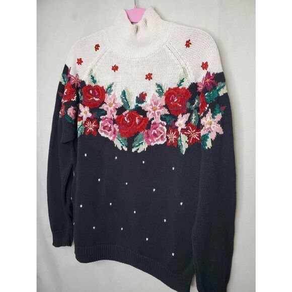 Vintage Alfred Dunner Grandma Cottagecore Dark Romantic Floral Mock Neck Sweater - Picture 2 of 10